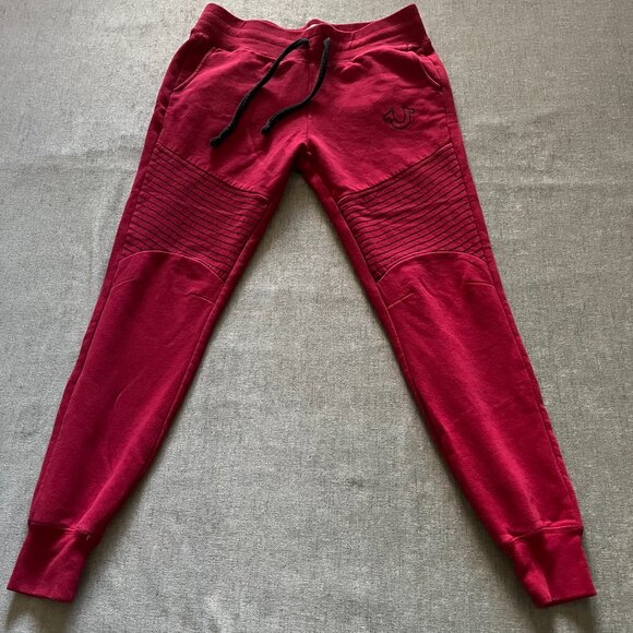 True Religion Sweatpants Men Size Small Red Track Joggers Logo Drawstring Runner - Picture 1 of 9
